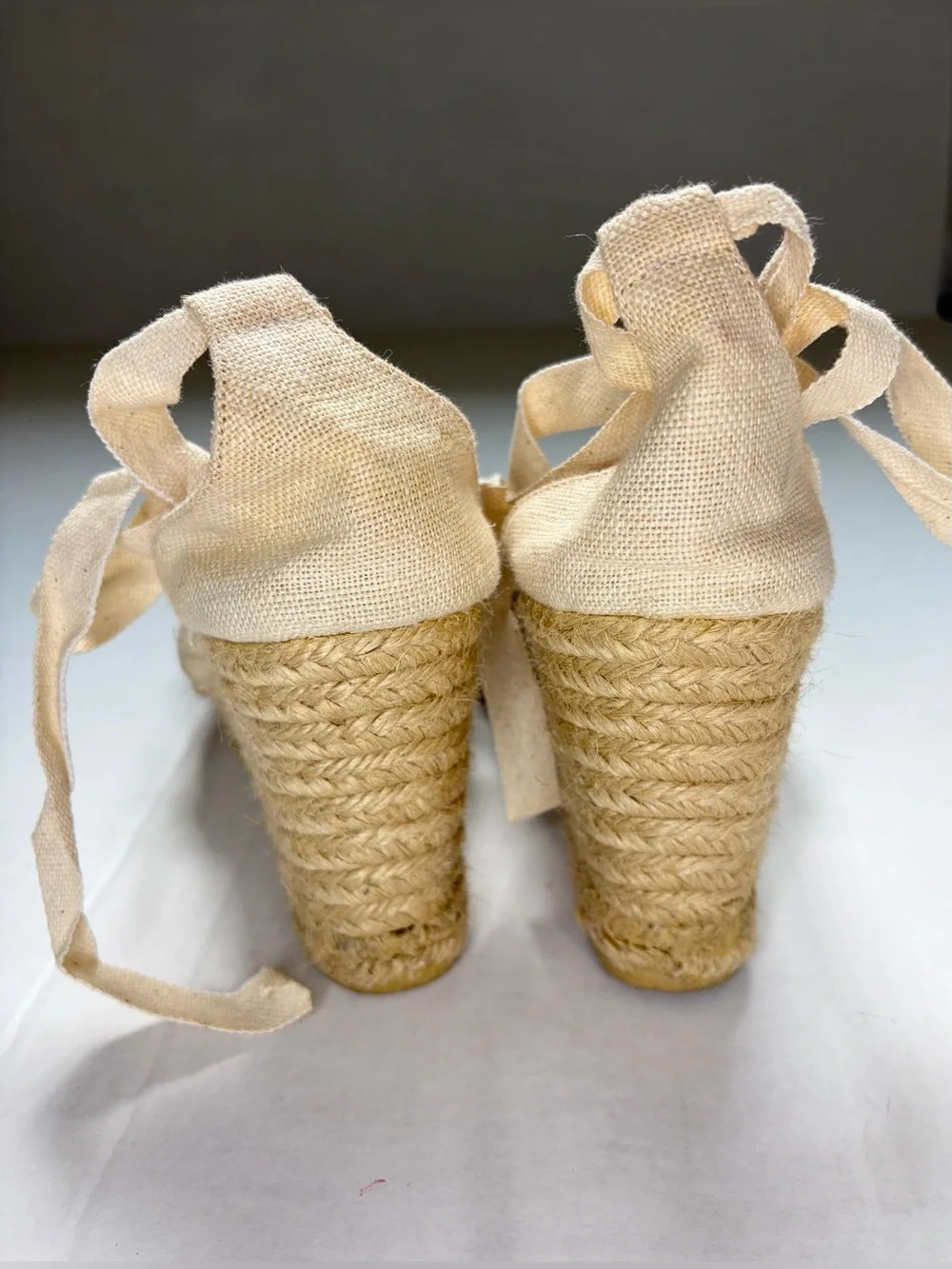 Tory Burch Jackie Espadrille Wedge Natural Canvas Lace-Up 9.5 Spain